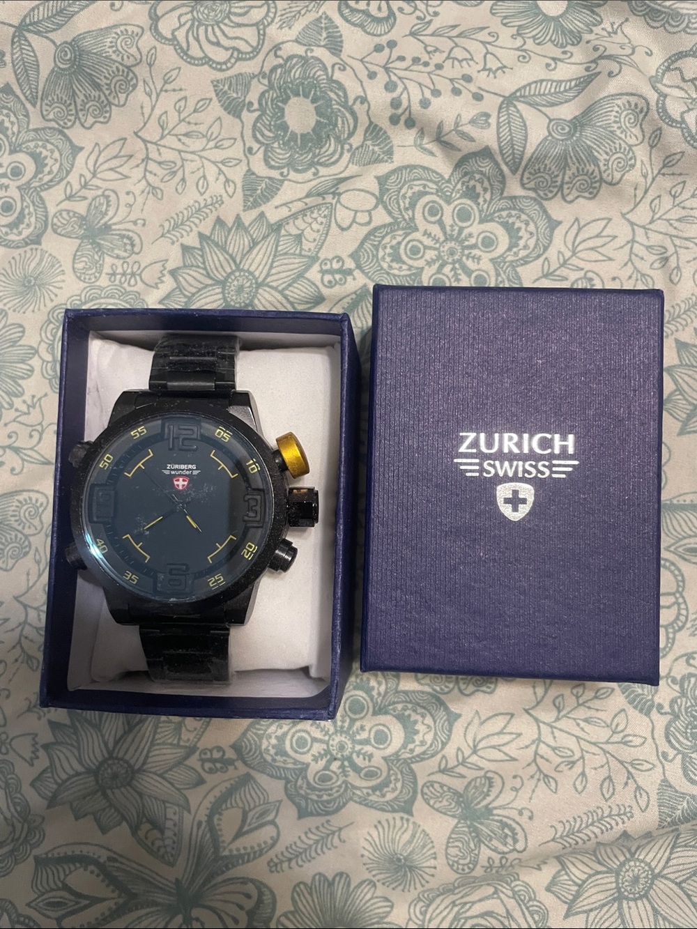 Zurich Swiss Men’s Black Watch with Gold Accent